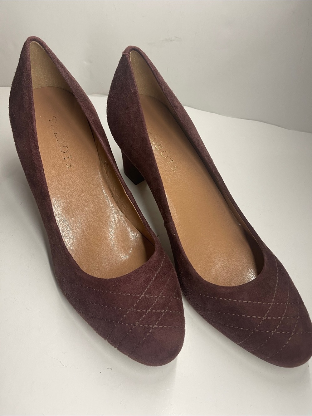 Talbots block heel suede pumps in a dark wine
